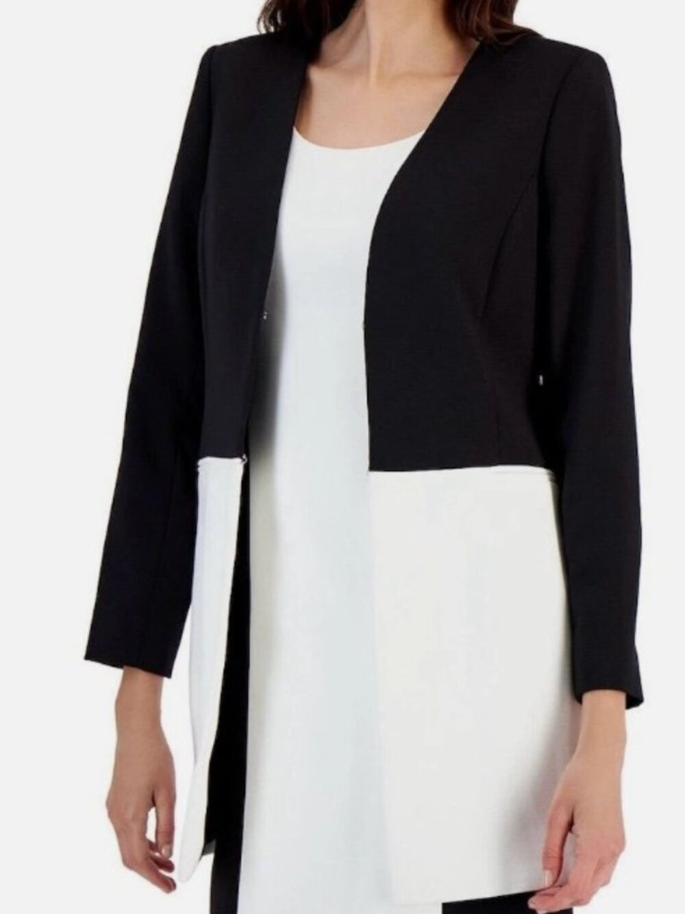 Tahari ASL Colorblock Blazer Sz 6 Black White Jacket Formal Business